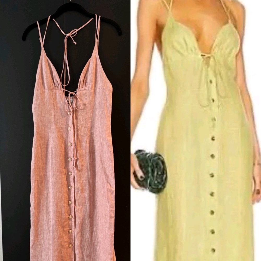 MATTHEW BRUCH BLUSH Tie Halter Linen Midi Dress Brand New With Out Tags SZ 1